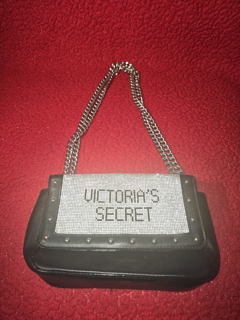 Victoria's Secret Black Rhinestone Chain Shoulder Bag